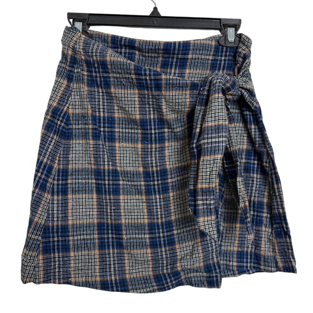 Preppy‎ y2k 90s Academia Plaid School Girl Skirt Mini Faux Wrap Flannel Size L